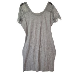Women's Short-Sleeve Ribbed T-shirt Dress V-Neck Gray Size X-Large